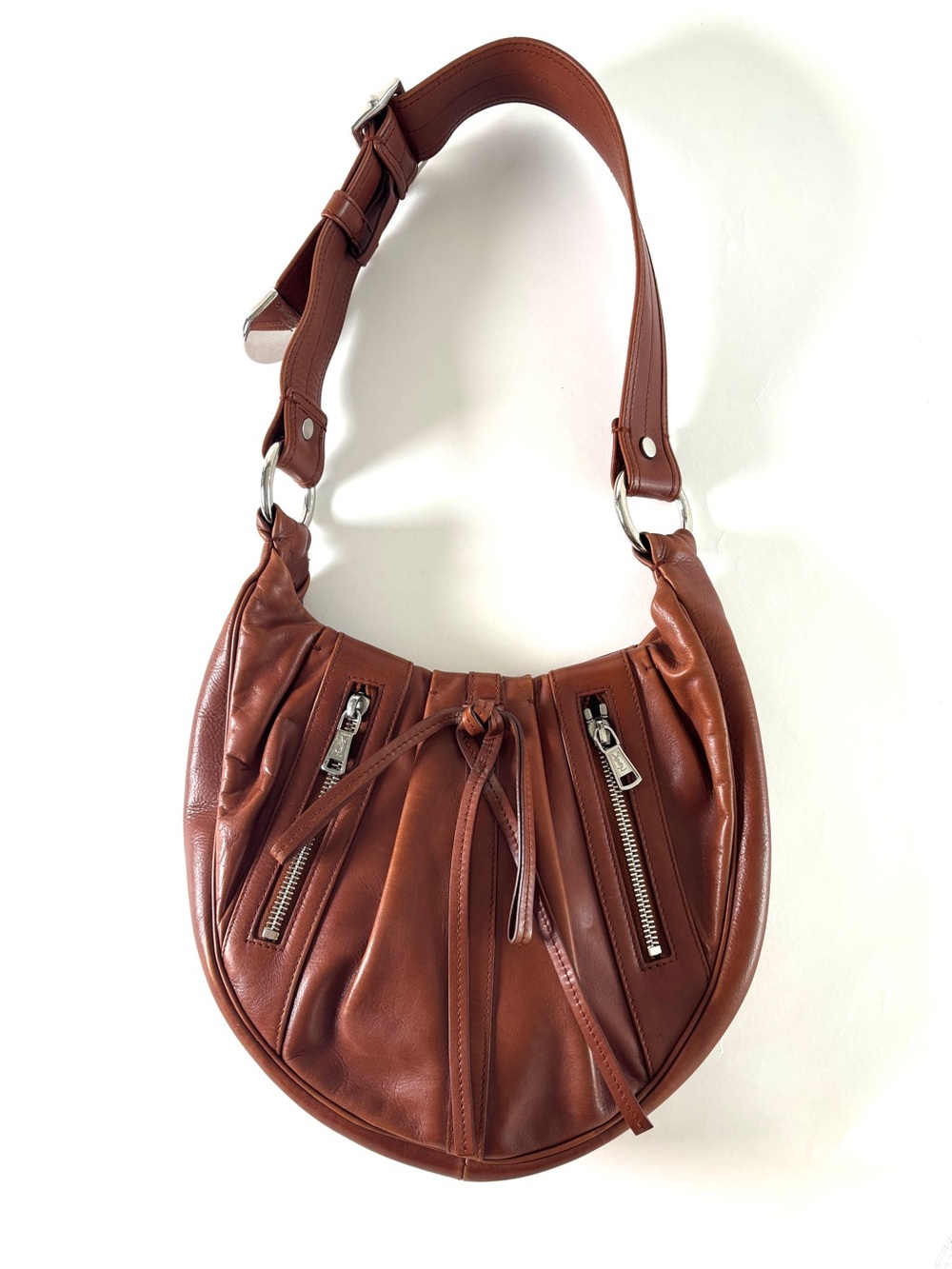 Tom Ford x Yves Saint Laurent Brown Leather Shoulder Hobo with Front Zips
